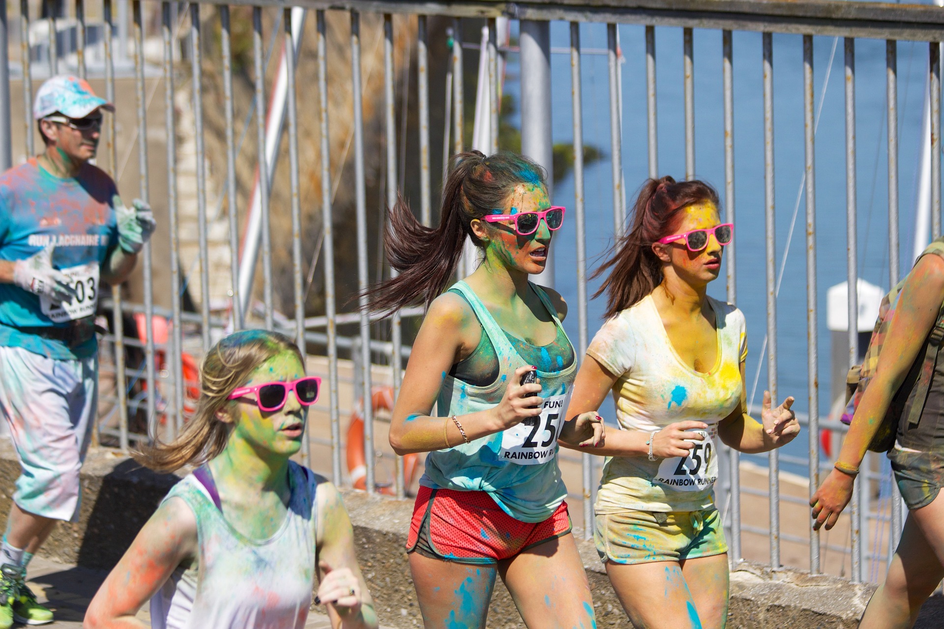 Participants at a colorful running event
